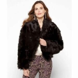 1 Madison Faux Fur Hooded Jacket Womens Size Medium Black Reversible